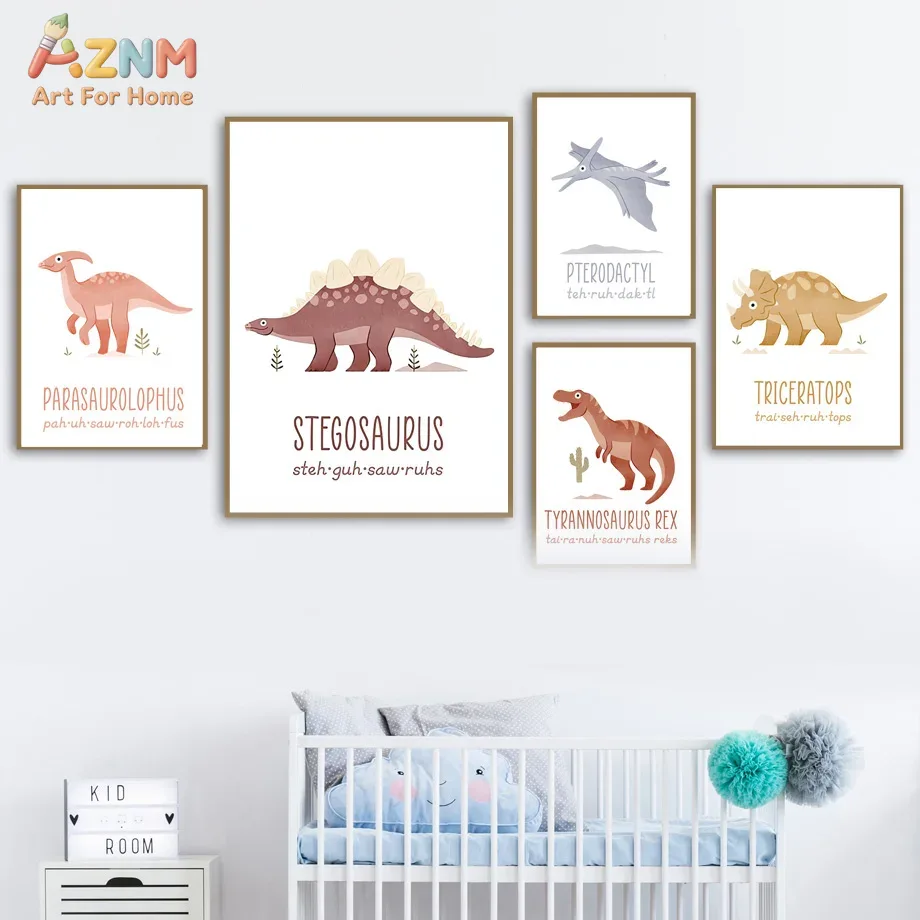 AZNM Cute Watercolor Dinosaur  - Kids Educational Poster reseña y precio